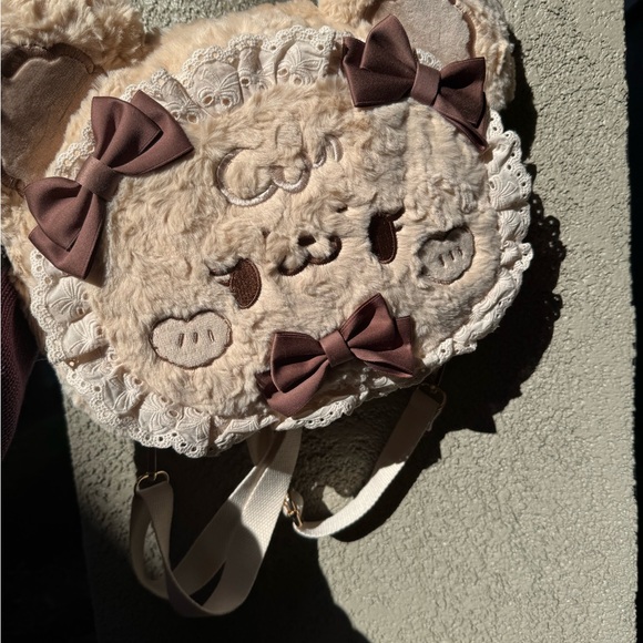 Adorable Bear Plush Lolita Bag with Bows - Cream and Brown - Picture 4 of 4